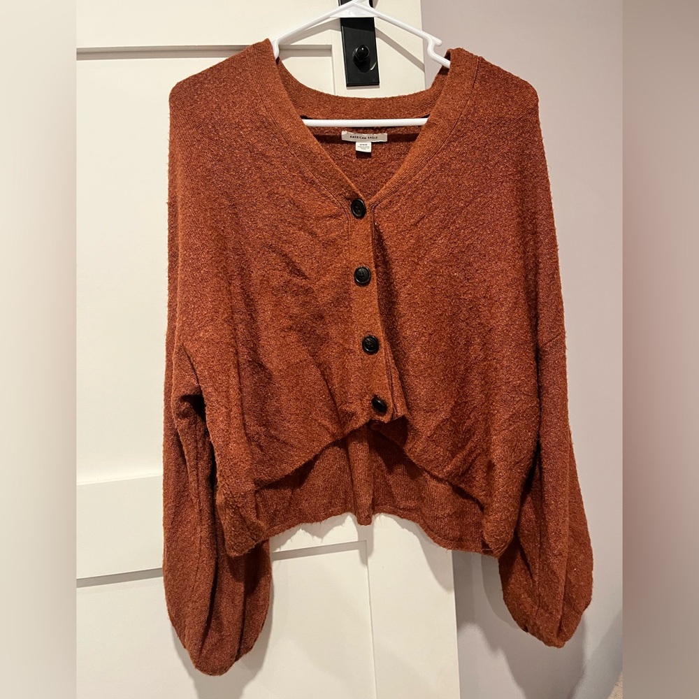 American Eagle Rust Button-Up Sweater
